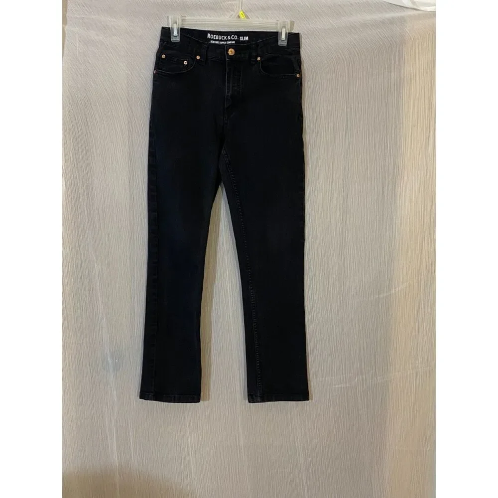 Roebuck & Co Slim Boys Black Stretch Jeans Size 14 Adjustable Waist Denim Pants
